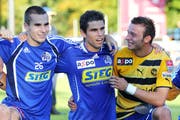 Zverotic (r.) feiert den FCL-Sieg gegen YB im Dress der Berner. (Bild: Archiv Philipp Schmidli/Neue LZ)