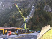 Der Transport am Mittwoch bei der Talstation im Schlattli. (Bild: PD/Stoosbahnen)