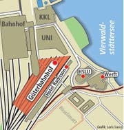 Der Güterbahnhof Luzern: Hier hätten die Gästefans auf Busse umsteigen sollen, die sie zur Allmend bringen. (Bild: Neue LZ)
