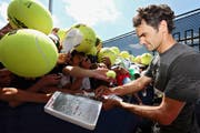 Drei New Yorker Titelkandidaten neben Roger Federer (von links): Novak Djokovic, Andy Murray und Stan Wawrinka. (Bild: Keystone/Tannen Maury/Nick Wass)