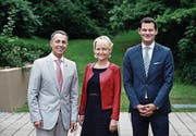 Das Dreierticket der FDP (von links): Ignazio Cassis, Isabelle Moret und Pierre Maudet. (Bild: Stefan Kaiser (Zug, 21. August 2017))
