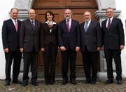 (v.l.): Regierungsrat Hans Wallimann (OW), Landesstatthalter Gerhard Odermatt (NW), Landstatthalter Esther Gasser Pfulg (OW), Regierungsrat Beat Fuchs (NW), Regierungsrat Hugo Kayser (NW). (Bild pd)