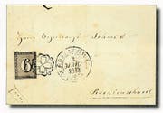 Der früheste bekannte Brief der Schweiz mit einer Briefmarke, einer Zürich 6, vom 2. März 1843. (Bild: MFK)