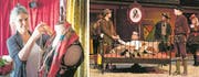 Links: Kostümbildnerin Anna Maria Glaudemans bei den Vorbereitungen. Rechts: Szene aus dem Malterser Freilichtspiel. (Bilder: Roger Grütter (6. Juni 2017), PD)
