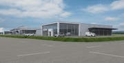 So soll das neue Nutzfahrzeugcenter in Buchrain aussehen. (Bild: Visualisierung: PD)