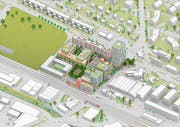 Visualisierung der Migros Genossenschaft Luzern einer möglichen Bebauung auf der Grundlage des Bebauungsplans Weichle, der auch das MParc Areal umfasst. (Bild: Gemeinde Ebikon (07. Februar 2017))