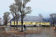 So könnte die neue Mehrzweckanlage beim Seefeld in Buochs dereinst aussehen. (Bild: Visualisierung PD)
