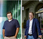 Seriengründer Axel Schultze (links) vor dem KKL Luzern, und Hochschuldozent René Zeier (rechts) vor dem Hotel Schweizerhof. (Bild: Beerkircher,Wunderli/LZ)