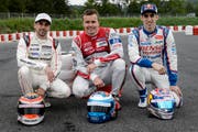 Haben Chancen auf den Sieg: Neel Jani (Porsche), Marcel Fässler (Audi) und Sébastien Buemi (Toyota). (Bild: Keystone / Jean-Christophe Bott)