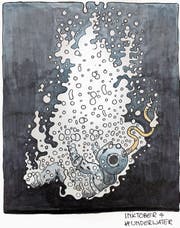Ein Taucher im freien Fall: Die Zeichnung stammt von Kunststudent Kai Müri zum Thema «unter Wasser». (Bild: instagram.com/kaimueri)