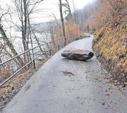 Im Februar 2011 landete ein rechter Brocken auf der Kehrsitenstrasse. (Bild Kapo Nidwalden)