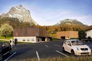 Die Rickenbach-Rotenfluh möchte neben der Talstation ein Parkhaus bauen. (Bild: Visualisierung Architron)