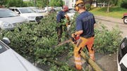 In der Zuger Innenstadt und in Cham standen die jeweiligen Feuerwehren der Gemeinden mehrfach im Einsatz, um Bäume von Strassen zu räumen. (Bild: PD)