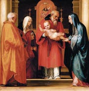 Darstellung Christi im Tempel: Der Prophet Simeon nimmt Jesus in seine Arme und erkennt in ihm den Messias. Gemälde von Fra Bartolomeo (1472–1517).