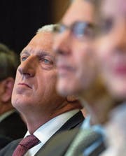 Pierin Vincenz an einer Helvetia-Generalversammlung. (Bild: Gian Ehrenzeller/Keystone (St. Gallen, 24. April 2015))