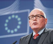 EU-Vizekommissionschef Frans Timmermans am gestrigen Treffen zum Fall der Rechtsstaatlichkeit in Polen in Brüssel. (Bild: Stephanie Lecocq/EPA)