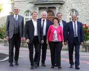 Der Krienser Gemeinderat: Lothar Sidler, Cyrill Wiget, Franco Faé, Judith Luthiger-Senn, Guido Solari und Matthias Senn. (Bild: PD)