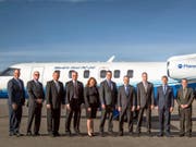 "World's First PC-24" steht auf dem Jet aus dem Hause Pilatus: Das Unternehmen PlaneSense hat in Colorado den ersten Flieger der neuen Reihe erhalten. (Bild: Pilatus)