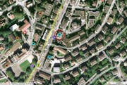 Die Unfallstelle bei der Maihofstrasse 42 (rot eingekreist). (Karte mapsearch.ch)