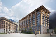 So soll das neue Hotel mit dem Residenzgebäude dereinst aussehen. (Bild: Visualisierung pd / nightnurse images GmbH)