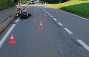 Die Unfallstelle in Buttisholz: Der Töfffahrer wurde bei der Kollision verletzt und musste ins Spital gebracht werden. (Bild: Luzerner Polizei)