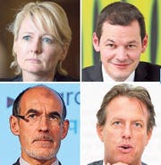 Nationalrätin Isabelle Moret, der Genfer Staatsrat Pierre Maudet, Nationalrat Christian Lüscher und Nationalrat Jacques Bourgeois (von links im Uhrzeigersinn). (Bilder: Keystone, Maria Schmid)