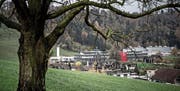 Blick auf die Ringier-Druckerei in Adligenswil. (Bild: Pius Amrein (8. November 2017))