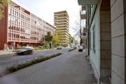 50 Meter soll der Neubau an der Baarerstrasse in die Höhe ragen. (Visualisierung pd)