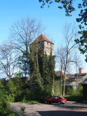 Der Pulverturm vor nach der Sanierung: mit Efeu. (Bild: PD)