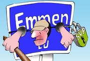 Das Revival des Prangers in Emmen? (Karikatur Jals/Neue LZ)