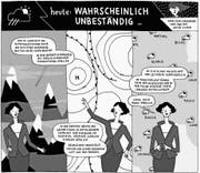 Die Wetterprognose ist in der «Neuen Sequenziellen» zuverlässig unzuverlässig. Zeichnung von Anja Wicki. (Bild: Anja Wicki/«Ampel Magazin»/PD)