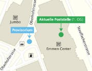 Die provisorische Poststelle wird sich direkt vor dem Emmen Center befinden. (Bild: pd)