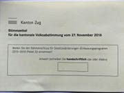 Der Stimmzettel mit der falschen Frage: Rahmenschluss (statt Rahmenbeschluss) sowie Entlassungsprogramm (statt Entlastungsprogramm). (Bild Zuger Zeitung)