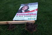 So sah das Plakat von Yvette Estermann in Wolhusen am Sonntag noch aus. (Bild: pd)