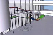 Die geplante Indoor-Skisprungschanze in der Halle Luft- und Raumfahrt des Verkehrshauses. (Bild: Visualisierung PD)