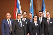 Der Vorstand des Luzerner Kantonal Blasmusikverbands in seiner neuen Zusammensetzung (von links): Kassier Markus Bossert, Musikkommissionspräsident Christoph Bangerter, Vize-Präsident Mathias Vassali, Veteranenchef Pierre Bannwart, Aktuarin Nicole Burtolf, Jugendmusikkommissionspräsident Markus Trachsel, Präsident LKBV Christoph Troxler. (Bild: PD)