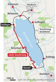 Noch klafft eine grosse Lücke im Weg um den See. (Bild: Grafik: web, Quelle: Verein Rundumweg Baldeggersee)