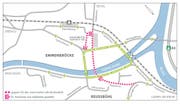 Neue Verkehrsführung für den motorisierten Individualverkehr am Seetalplatz: Der Verkehr fliesst über den Einbahnring (grüne Linie) beim Seetalplatz und benützt dabei die Obere Zollhausbrücke und die Reussbühlbrücke. Reussbühl kann durch die Reusszopfstrasse entlang der Kleinen Emme umfahren werden. Die Hauptstrasse in Reussbühl darf zu einem grossen Teil nur noch vom öffentlichen Verkehr, dem Velo- und Fussverkehr sowie Anwohnern und Lieferanten benutzt werden. (Bild: PD)