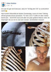 Auf Facebook macht Viktor Röthlin bereits wieder Scherze über seinen Unfall. (Bild: Screenshot Facebook)
