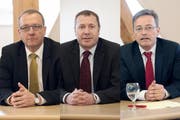 Sie treten zum zweiten Wahlgang im Kanton Nidwalden an: Alfred Bossard, FDP, 7347 Stimmen im ersten Wahlgang; Othmar Filliger, CVP, 7293 Stimmen und Conrad Wagner, Grüne, 5203 Stimmen. (Bilder Corinne Glanzmann / Neue NZ)