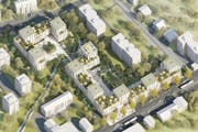 Ein Markenzeichen der neuen Sagenmatt-Überbauung werden die begrünten Höfe und der renaturierte Bach sein. (Bild: Visualisierung: Nightnurse)