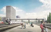 So soll die Personenüberführung beim Bahnhof Rotkreuz dereinst aussehen. (Bild: Visualisierung/ PD)