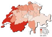 Arbeitslosenquote nach Kantonen im März 2016. (Bild: Grafik Seco)