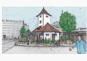 Mit teils gedecktem Aussenbereich und Boccia-Bahn – so soll das Tramhüsli nach dem Umbau aussehen. (Bild: Visualisierung: PD)
