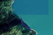 Der 20-Jährige prallte im Harderbandtunnel (violette Markierung) in einer Rechtskurve in die Tunnelwand. (Bild: maps.search.ch)