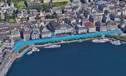 Zwischen Luzernerhof und Schwanenplatz: Die ungefähren Ausmasse der Idee für ein Seeparking an der Luzerner Seepromenade. (Bild: Montage bac/Google Maps)