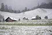 Schnee liegt auf den Daechern auf der Hoehe der Schneefallgrenze etwas oberhalb von Stans im Kanton Nidwalden (Bild: Urs Flüeler/keystone)