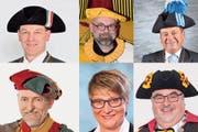 Die «Fasnachtsgewaltigen» vom Lande (oben links nach unten rechts): René Sidler (Hochdorf), Oliver Schnieper (Sursee), Meinrad Gloggner (Neuenkirch), Stefan Eigenmann (Willisau), Vreny Renggli (Entlebuch) und Uwe Schubkegel (Schlierbach). (Bild: LZ)