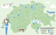 Die Spitaldichte in der Schweiz ist hoch – vor allem in den Ballungsgebieten stehen (zu) viele Häuser, die mit ihrem Angebot Nachfrage schaffen. (Bild: Illustration: Florian Raatz)