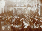 Bärteliessen von 1913 im festlich geschmückten Saal des Hotels Union. (Archivbild Safran-Zunft)